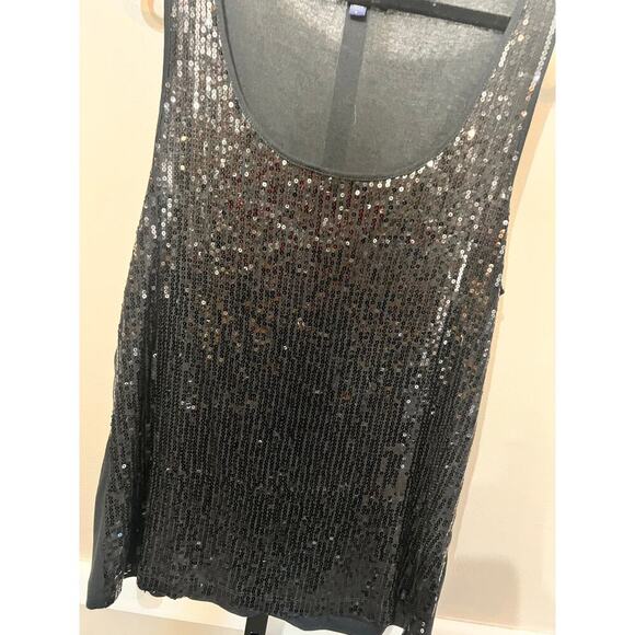 Gap Womens Sequin Top Blouse Sleeve Scoop Neck Stretch Retro Party Black Size L - Picture 4 of 8